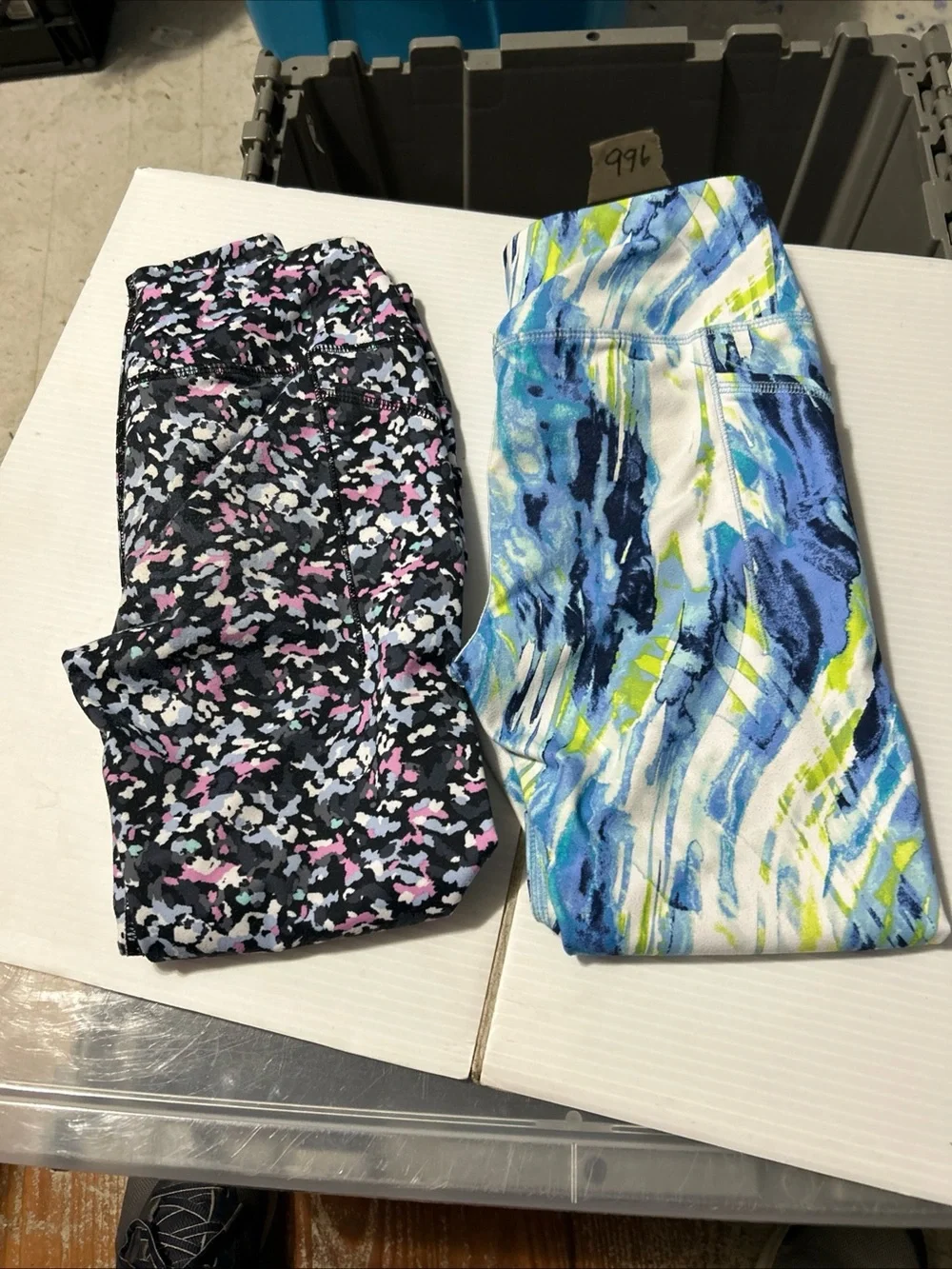 Avia Girls' Printed Active Leggings - Black with Pink & Blue with Green